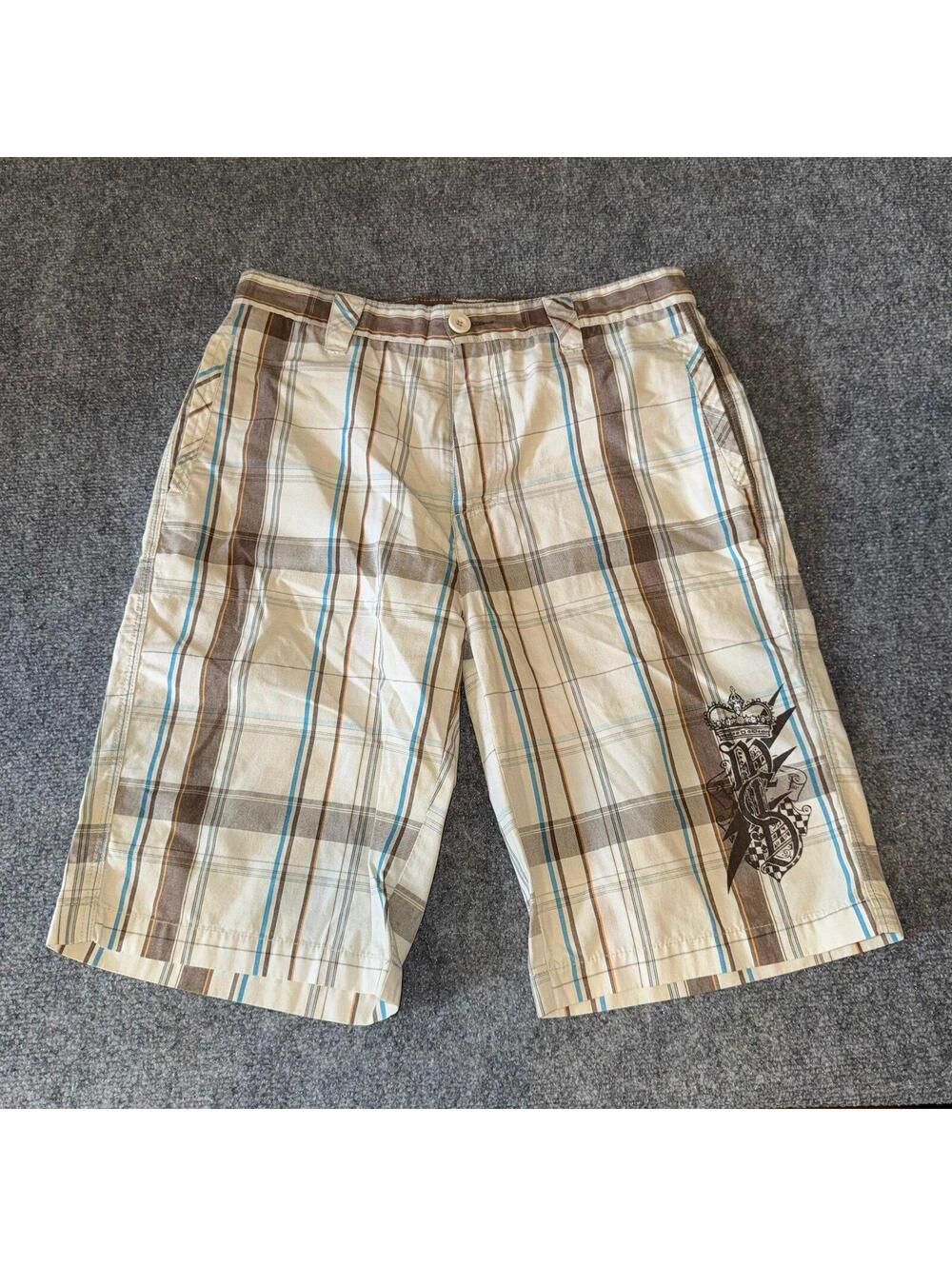 Micros Plaid Baggy Grunge Chino Shorts Mens MD 32 Vtg y2k 90s Rare
